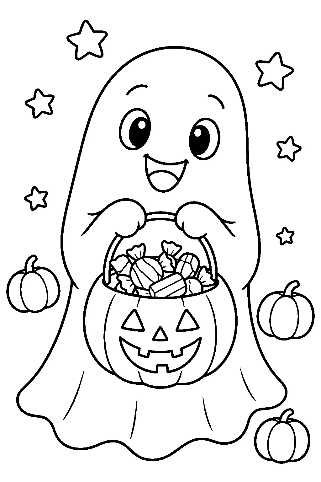 Blank cute ghost candy bucket coloring page