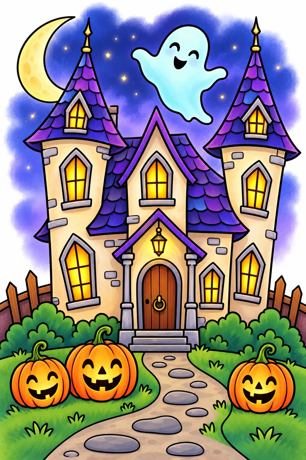 Colored example of a friendly haunted house