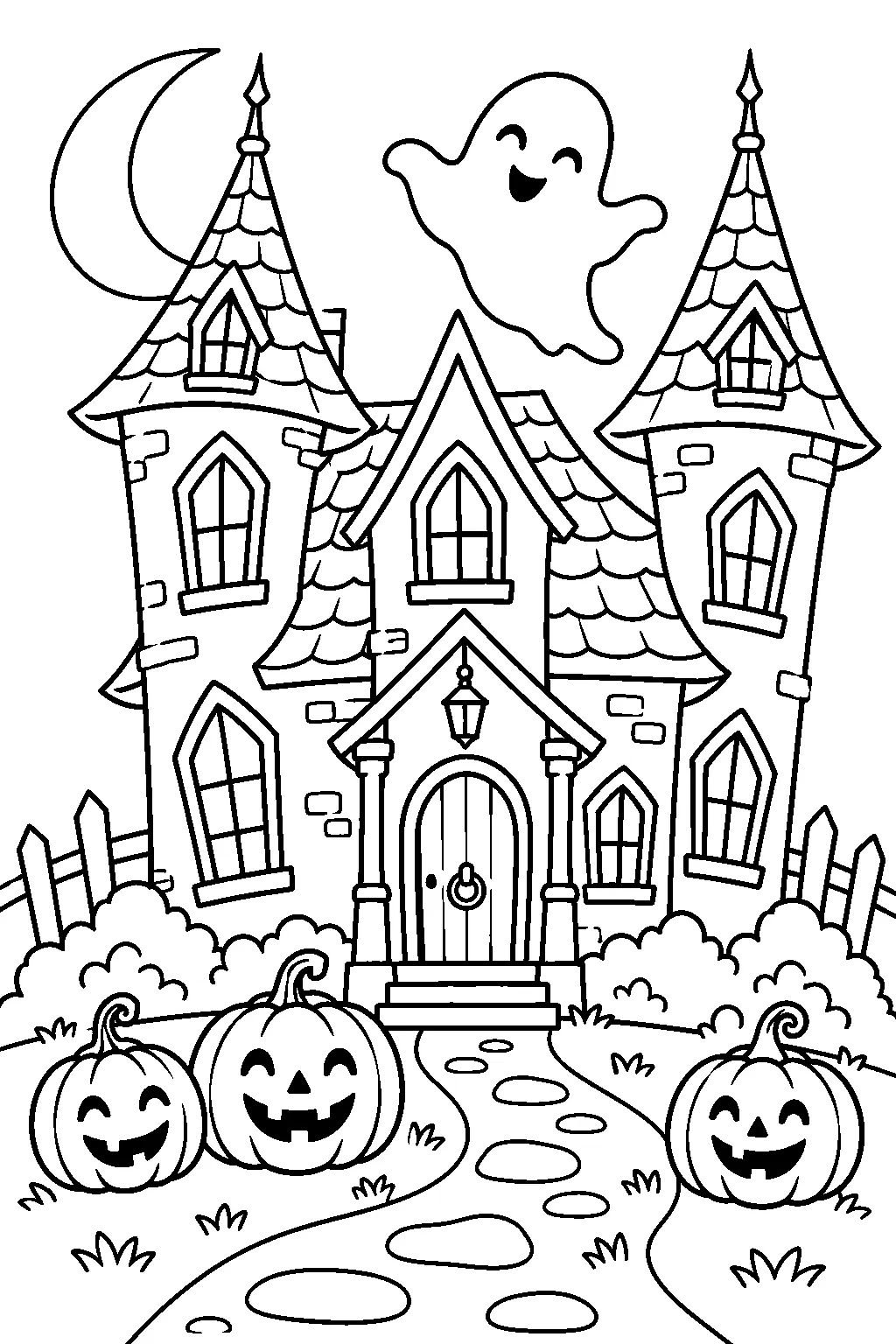 Blank haunted house coloring page