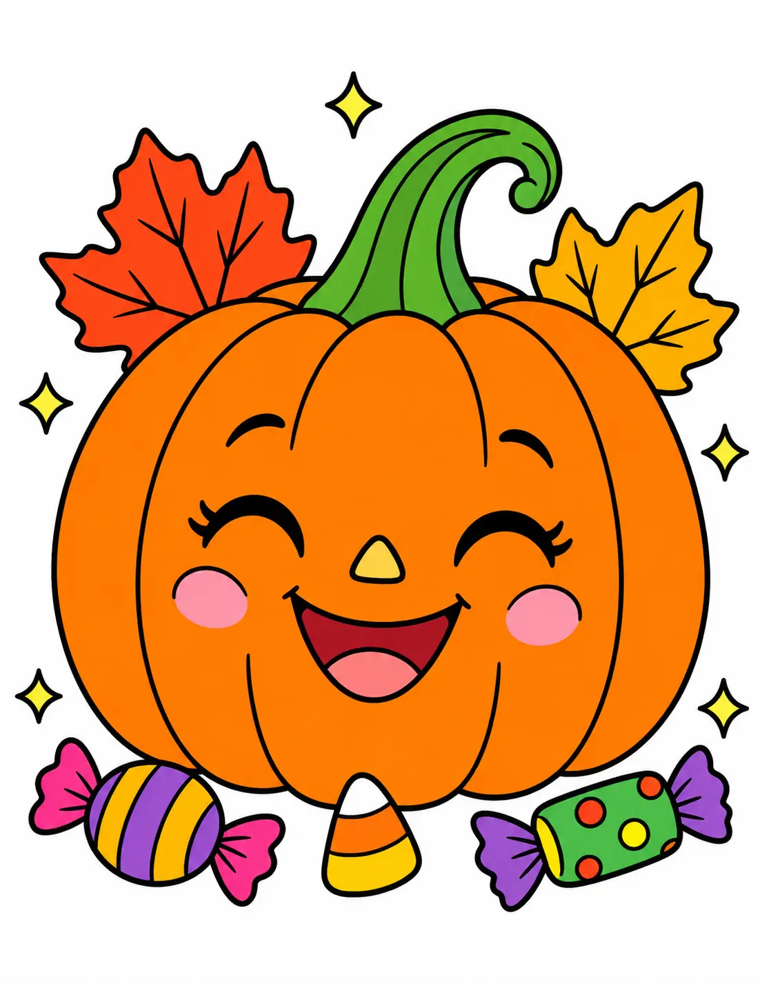 Colored example of a smiling Halloween pumpkin