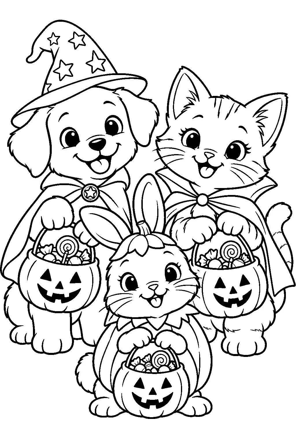 Blank trick-or-treat animals coloring page
